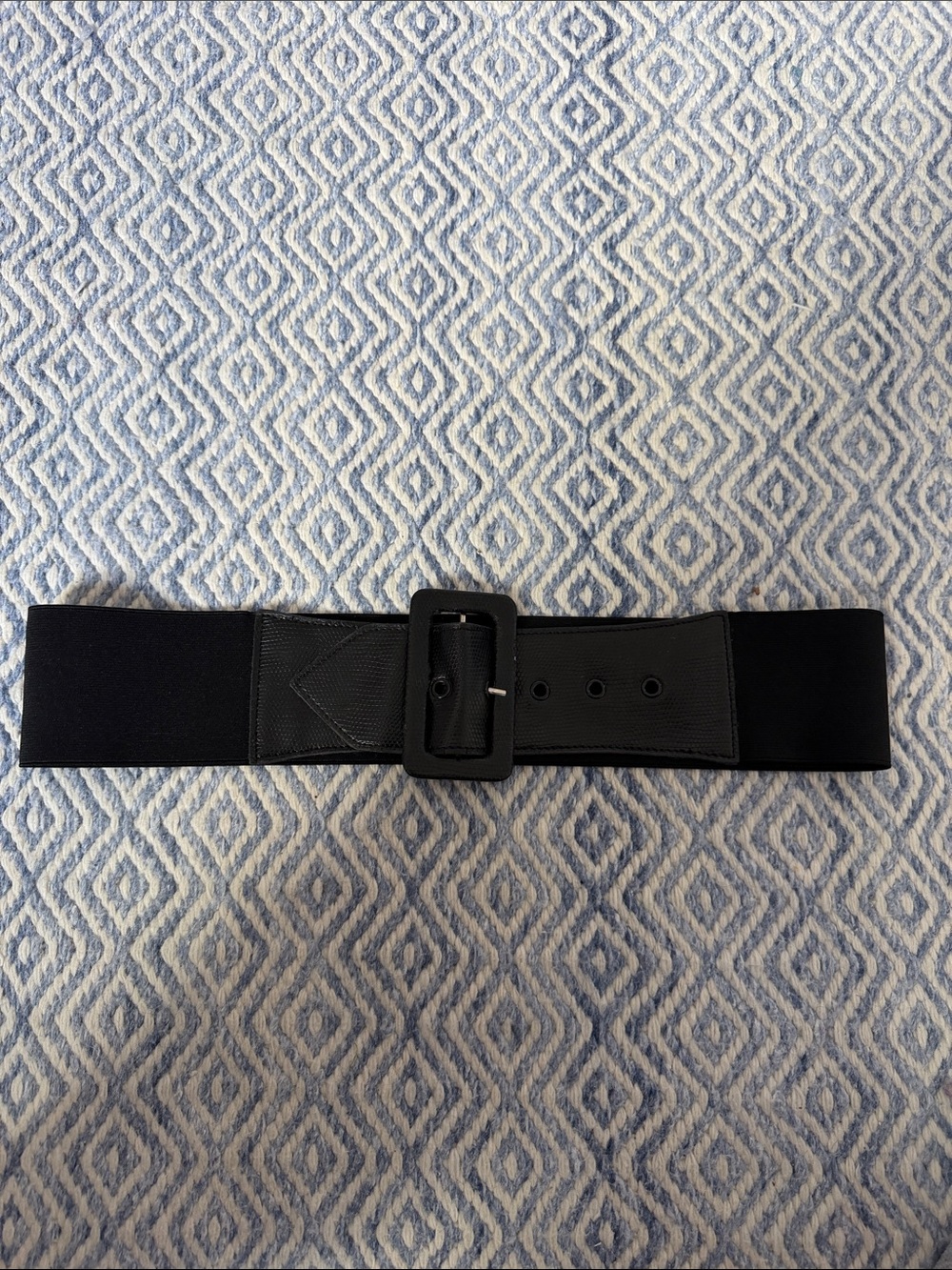 Alice + Olivia Black Wide Stretch Belt with Covered Square Buckle